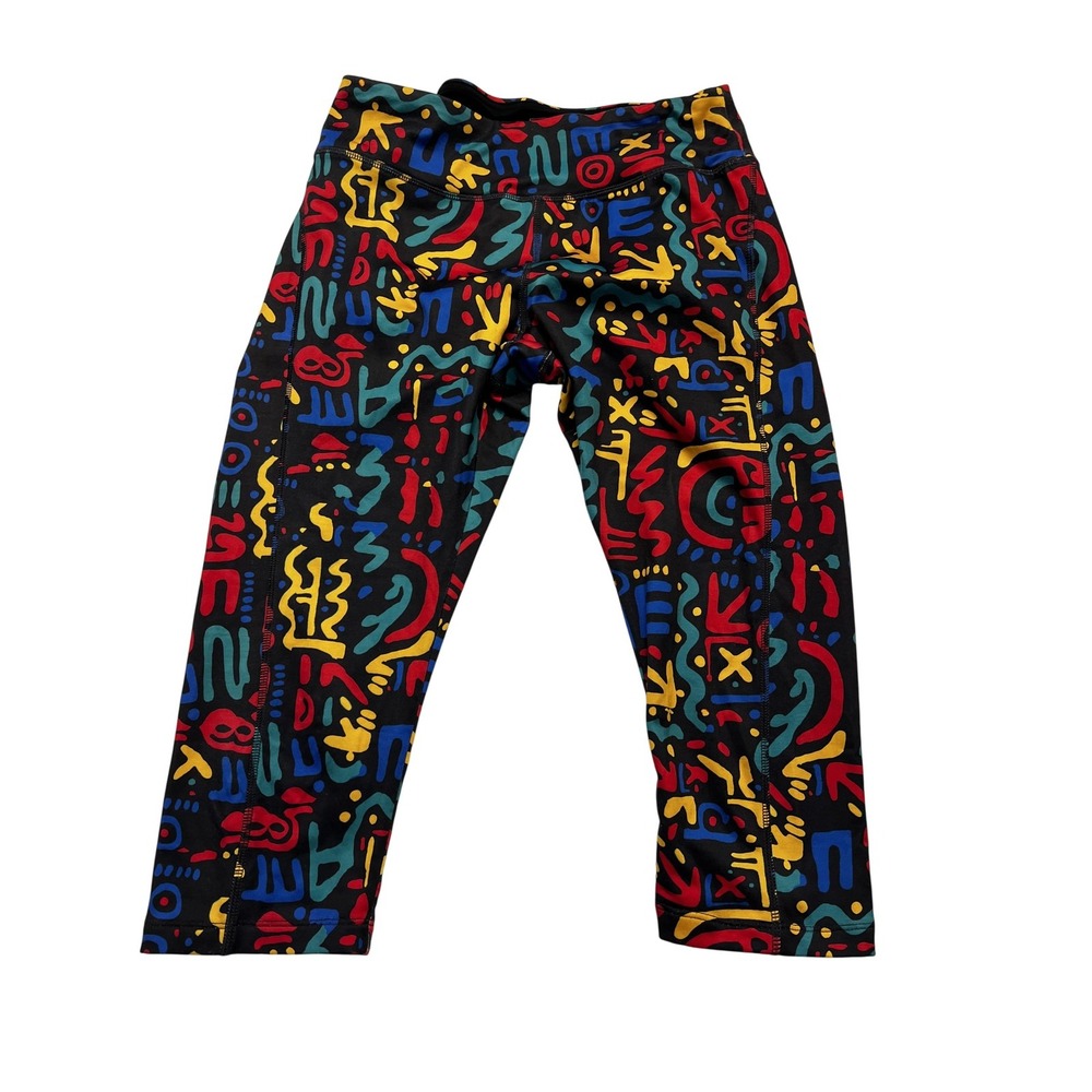 LuLaRoe Leggings Womens Medium Black Multicolor Abstract Print Capri‎ Yoga